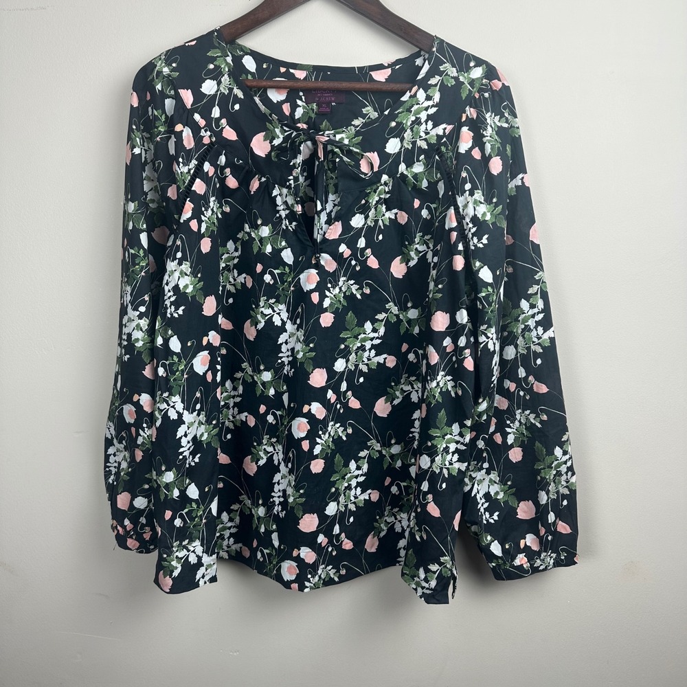 J.Crew Liberty Art Fabrics Women's XL Floral Popover Blouse Black Pink Cotton